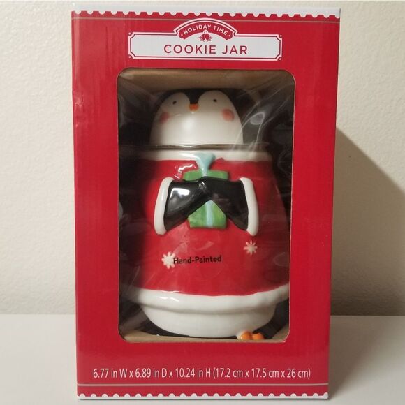 Penguin Cookie Jar Hand Painted Holiday  Deco‎ Sealed NIB - Picture 2 of 5